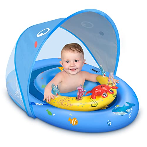 Baby Pool Float with Canopy and Safety Seat for 6-24 Months
