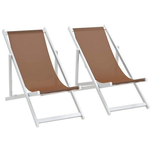  Foldable beach chairs 2 pcs Aluminum and Textilene Brown