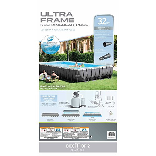Intex 18ft X 9ft X 52in Ultra Frame Rectangular Pool Set with Sand Filter Pump, Ladder, Ground Cloth & Pool Cover