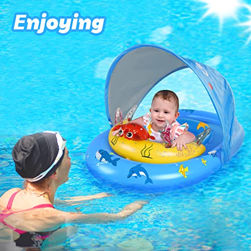 Baby Pool Float with Canopy and Safety Seat for 6-24 Months