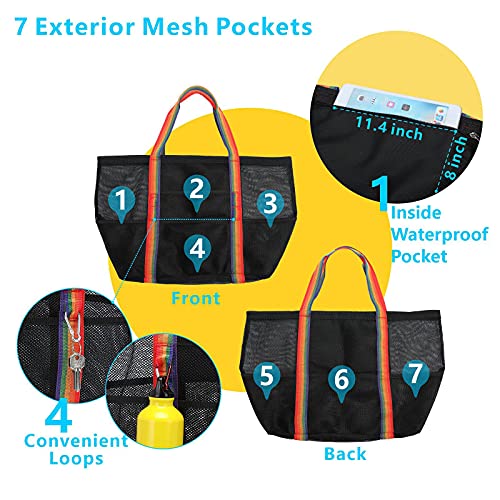 Mesh Beach Bag, Oversize Beach Tote with 9 Pockets.