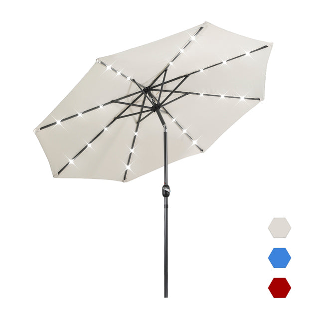 9-foot patio umbrella with 24 LED lights and 8 ribs hanging outdoor night curtain with UV protection.